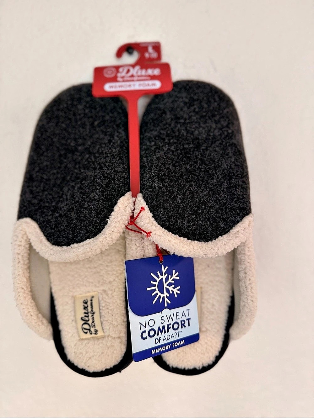 Dearfoams Deluxe Memory Foam Women's Black & Cream Slippers US 9-10 NWT